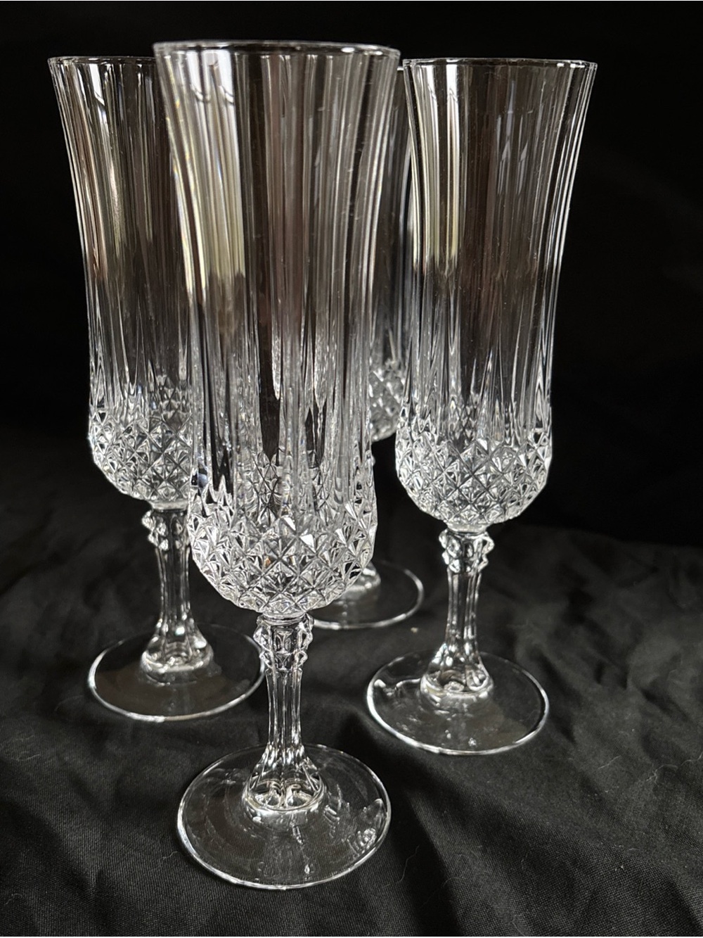 Set of 4 Cristal d’Arques Longchamp champagne flutes France lead crystal 8”